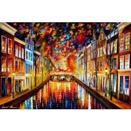 COLORFUL NIGHT AMSTERDAM — PALETTE KNIFE Oil Painting On Canvas By ...