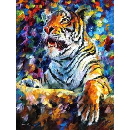 TIGER ON THE SNOW — PALETTE KNIFE Oil Painting On Canvas By Leonid Afremov  - Size 24x30