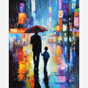 CITY LIGHTS UNDER FALLING RAIN