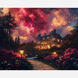 VICTORIAN MANOR BENEATH A CRIMSON NEBULA
