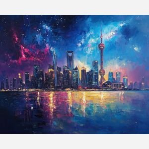 SHANGHAI'S SKYLINE AGAINST A GALACTIC CORE