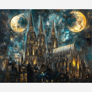 COLOGNE'S CATHEDRAL BENEATH TWIN MOONS