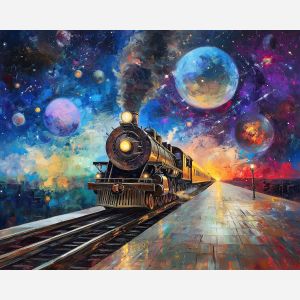 TRAIN PASSING THROUGH AN ORBITAL STATION