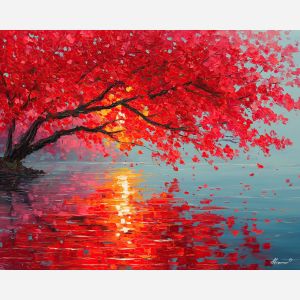 CRIMSON PETALS ON THE LAKE