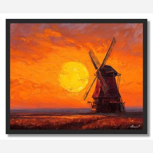 WINDMILL AT SUNSET - FRAMED