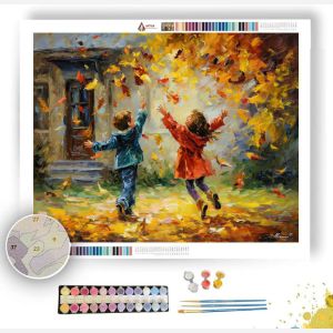 CHILDREN PLAYING LEAVES - Paint by Numbers Full Kit