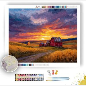 GOLDEN FARMHOUSE SUNSET - Paint by Numbers Full Kit