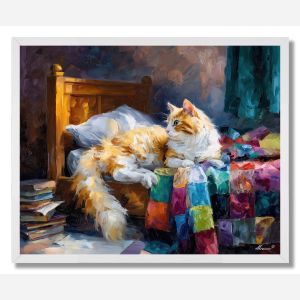 CAT ON QUILT - FRAMED