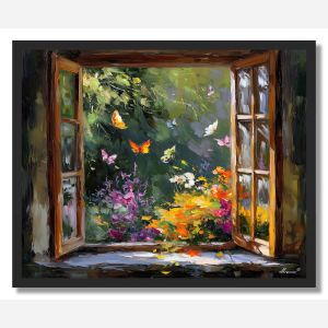 COTTAGE WINDOW VIEW - FRAMED