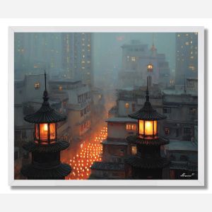 HONG KONG TEMPLE LIGHT - FRAMED