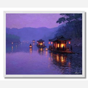 KOREAN RIVER EVENING - FRAMED