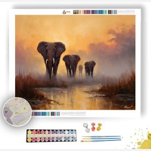 ELEPHANT FAMILY DAWN - Paint by Numbers Full Kit