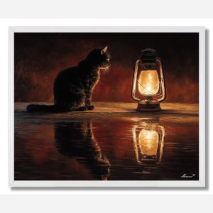 CAT AND LANTERN - FRAMED