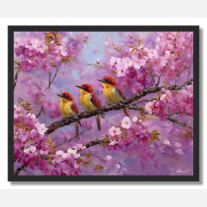 BIRDS IN BLOSSOM SKY - FRAMED