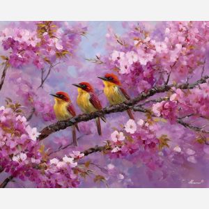 BIRDS IN BLOSSOM SKY