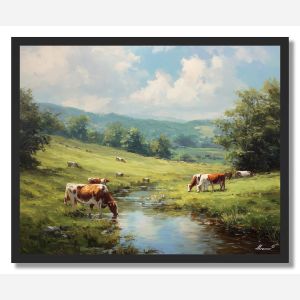 COWS BY THE STREAM - FRAMED