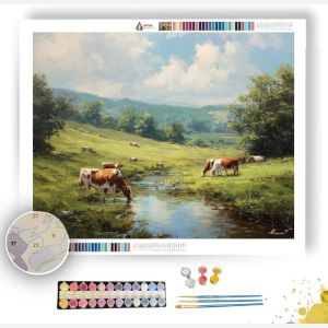 COWS BY THE STREAM - Paint by Numbers Full Kit
