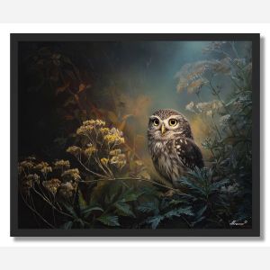 OWL IN THE GARDEN - FRAMED