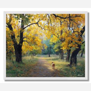 DOG IN AUTUMN PARK - FRAMED