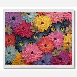 CATS AMONG FLOWERS - FRAMED