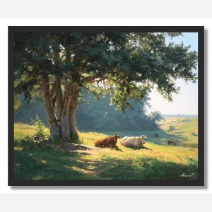 COWS UNDER TREE - FRAMED