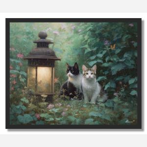 CATS IN THE GARDEN - FRAMED