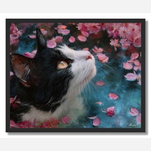CAT UNDER BLOSSOMS - FRAMED