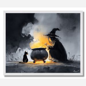 WITCH AND HER CAT - FRAMED