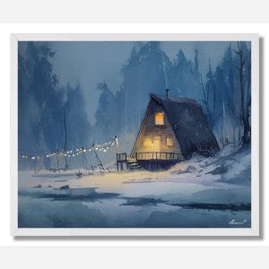 WINTER COTTAGE LIGHTS - FRAMED