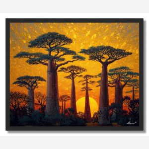 MADAGASCAR SUNSET TREES - FRAMED