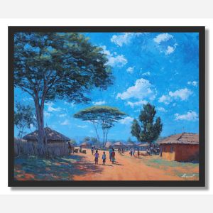 KENYAN VILLAGE SUN - FRAMED