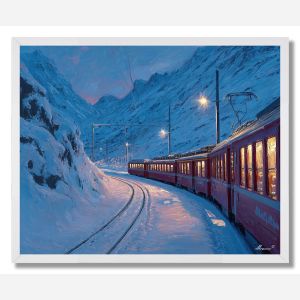 SWISS TRAIN IN SNOW - FRAMED