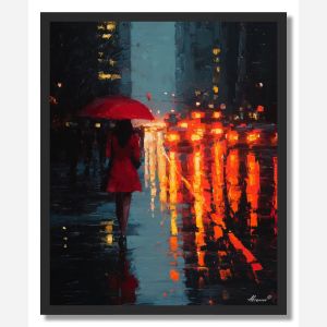 WOMAN WITH RED UMBRELLA - FRAMED