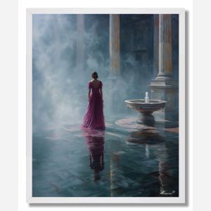 WOMAN BY FOUNTAIN - FRAMED
