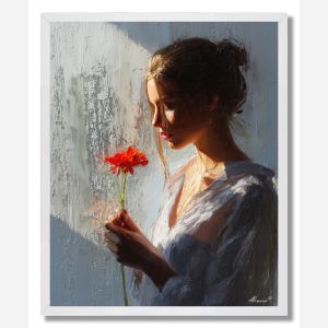 WOMAN WITH RED FLOWER - FRAMED