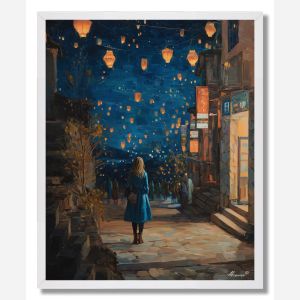 WOMAN IN BLUE NIGHT - FRAMED