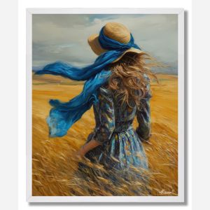 WOMAN WITH BLUE SCARF - FRAMED