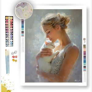 WOMAN WITH A WHITE CAT - Paint by Numbers Full Kit