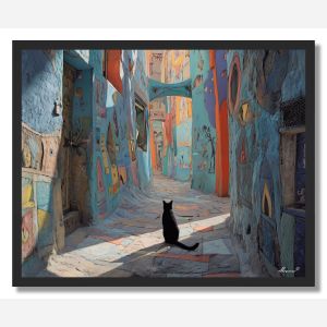 CAT ON DRAWN STREET - FRAMED