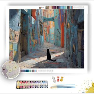 CAT ON DRAWN STREET - Paint by Numbers Full Kit