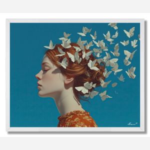 LADY WITH PAPER BUTTERFLIES - FRAMED