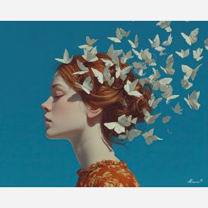 LADY WITH PAPER BUTTERFLIES