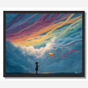 CHILD WITH RAINBOW KITE - FRAMED