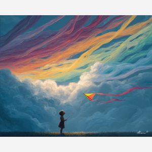 CHILD WITH RAINBOW KITE