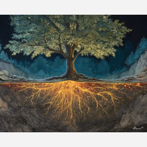 TREE WITH DRAWN ROOTS