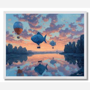 SUNSET WITH BALLOON FISH - FRAMED