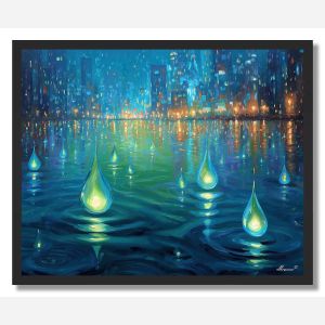 CITY WITH BLUE RAIN - FRAMED