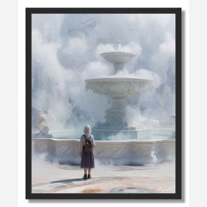 WOMAN BY THE FOUNTAIN - FRAMED