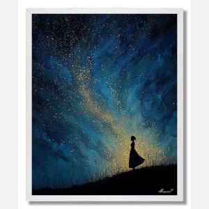 GOLD WOMAN UNDER STARS - FRAMED