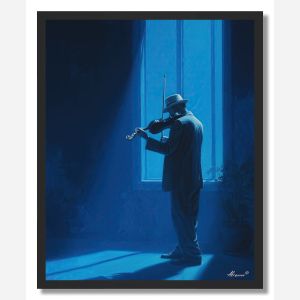 MUSICIAN IN BLUE ROOM - FRAMED